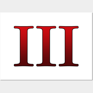 Red Roman Numeral 3 III Posters and Art